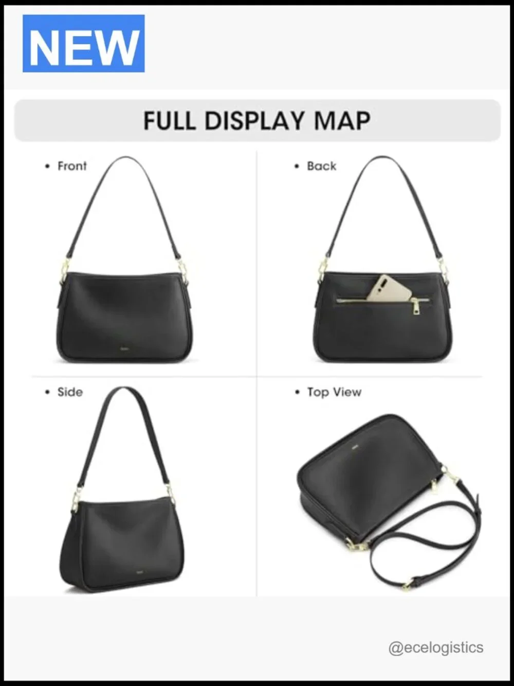 Medium Leather Hobo Bag with 2 Removable Straps